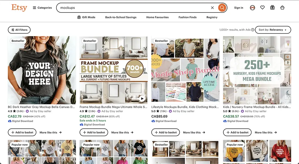 etsy Etsy screenshot Mockup Search for Premium Mockups
